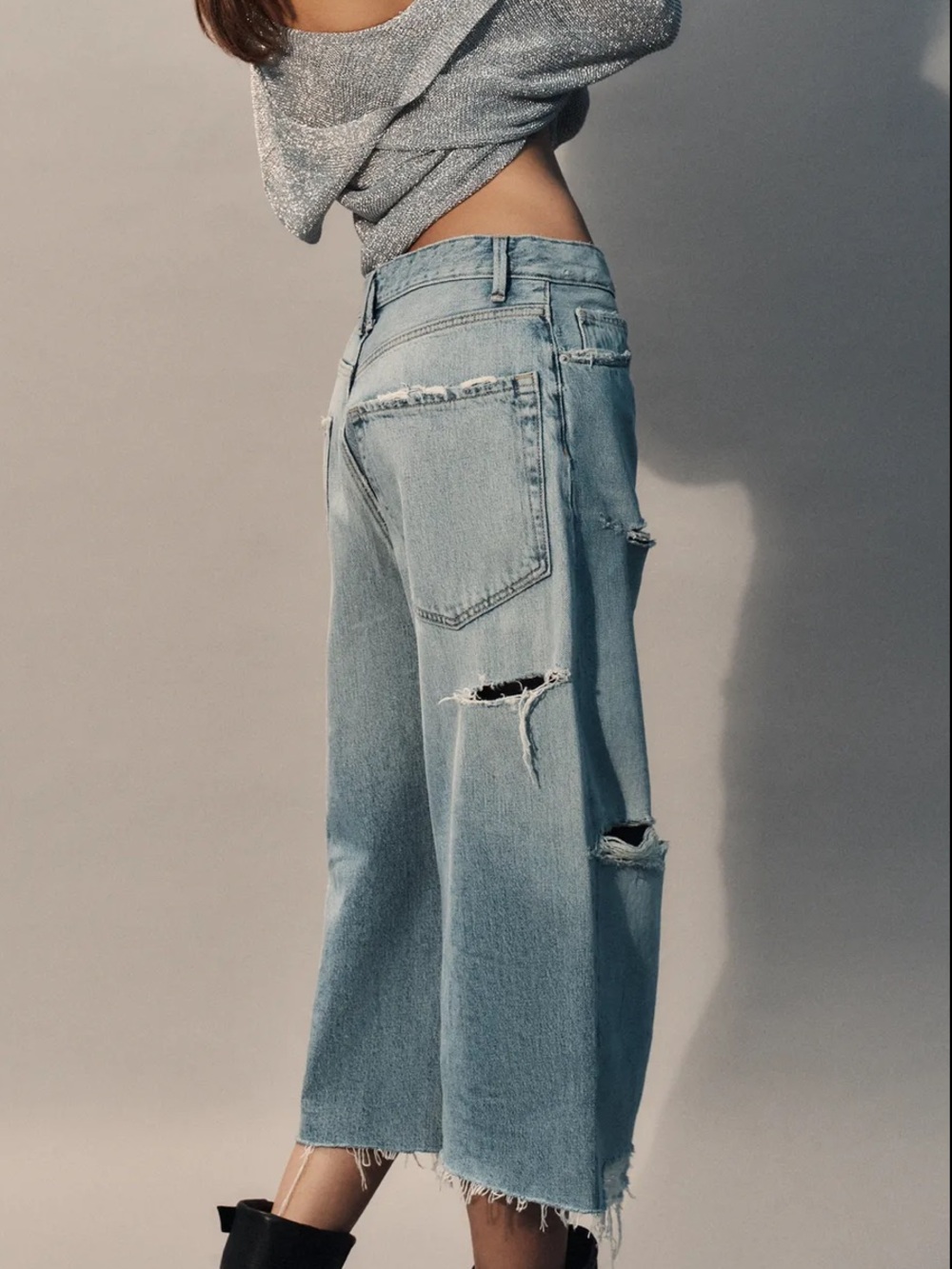 ZARA TRF Ripped Mid Rise Denim Jorts - Picture 2 of 10